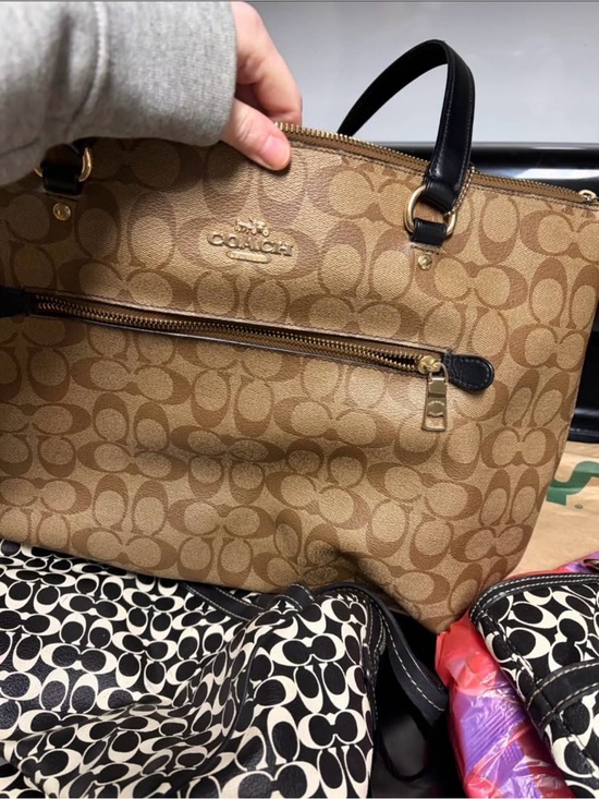 Coach Handbags - Coach Tan Signature Canvas Tote with Black Trim and Gold Hardware